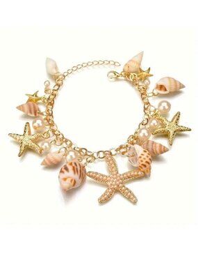 Shell Bracelet Conch Starfish Beach Ocean Vacation Sea Pearls Boho Summer Sylish